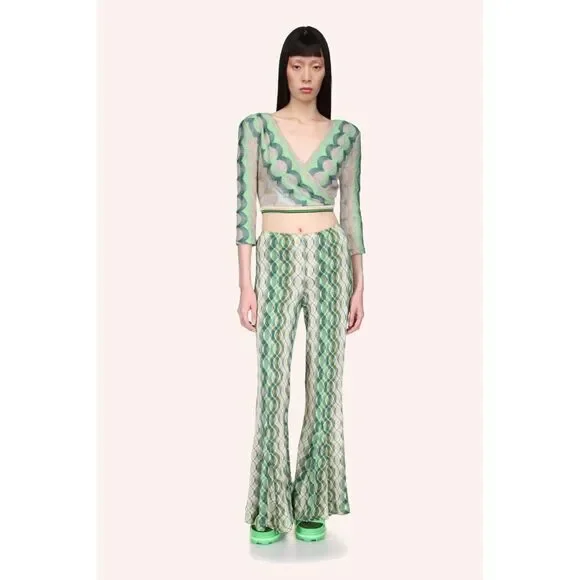 NWT☘️ Anna Sui Green maximalist print Wrap Top blouse sexy Free People sweater M - Picture 3 of 11